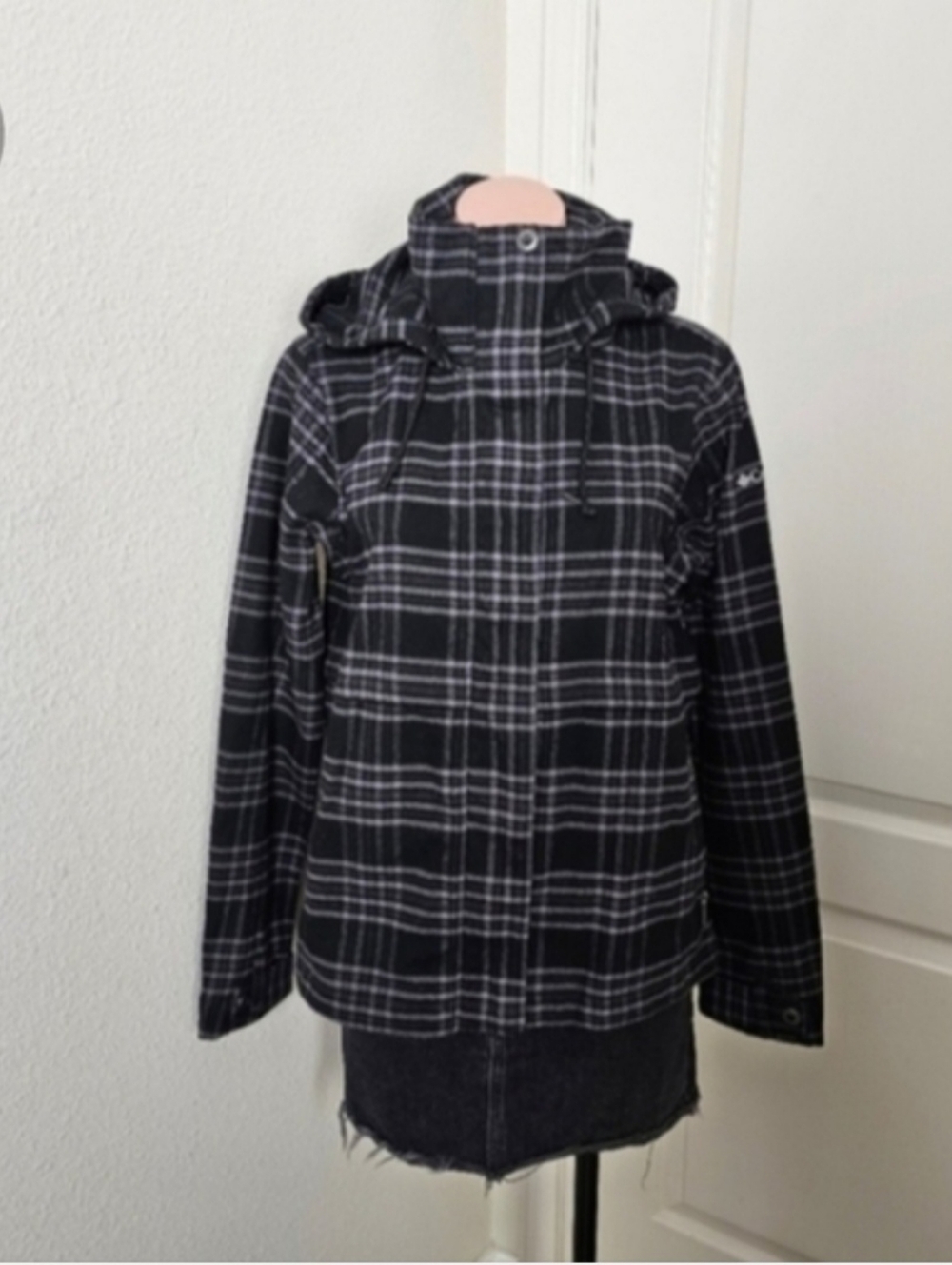 Columbia Black and White Plaid Hooded Jacket Sz S